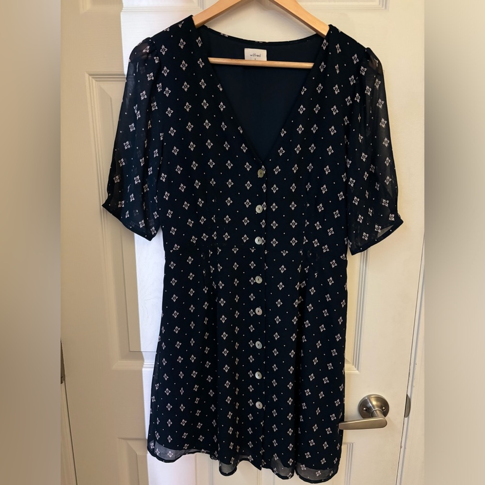 Wilfred Navy Diamond-Print Button Front Dress
